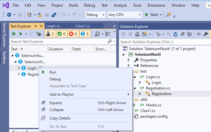 Nunit test explorer run
